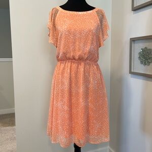 Never Worn! Reitmans Coral & White Polka Dot Flutter Sleeve Summer Dress